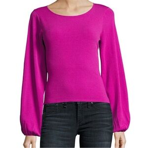 NWT Milly Fuchsia Pink Voluminous Balloon Sleeve Pullover Knit Sweater Top - S